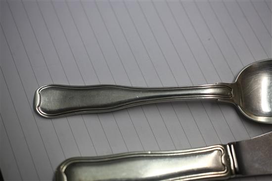 A 1960s canteen of Georg Jensen Danish sterling silver Dobbeltriflet pattern cutlery for six, pattern.